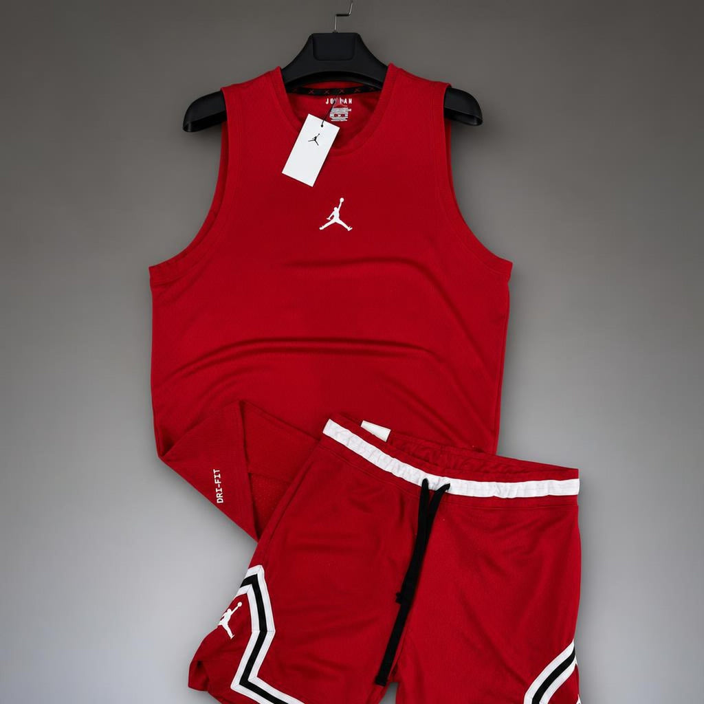 Jordan moški kratki športni komplet s majico, Rdeča. Dri-Fit. Premium kakovost