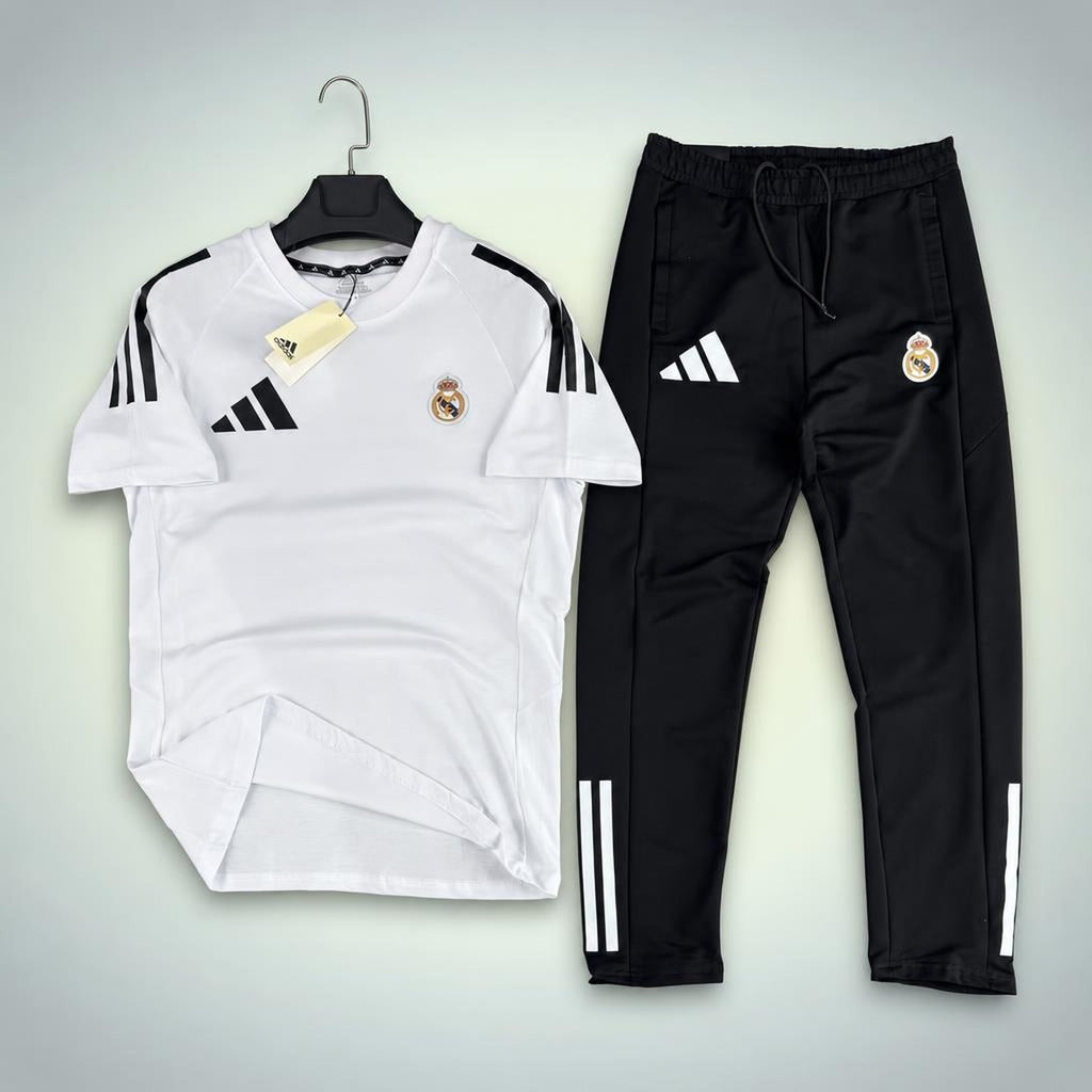 Adidas Real Madrid moška poletna športna trenirka, belo-črna. Premium kakovost