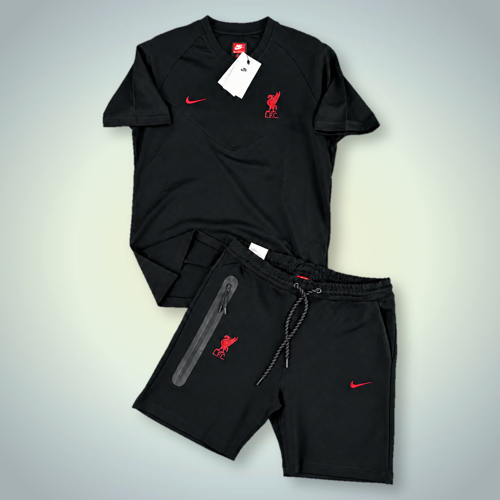 Nike Tech Fleece Liverpool moški komplet s kratkimi hlačami, črna. Vrhunska kakovost