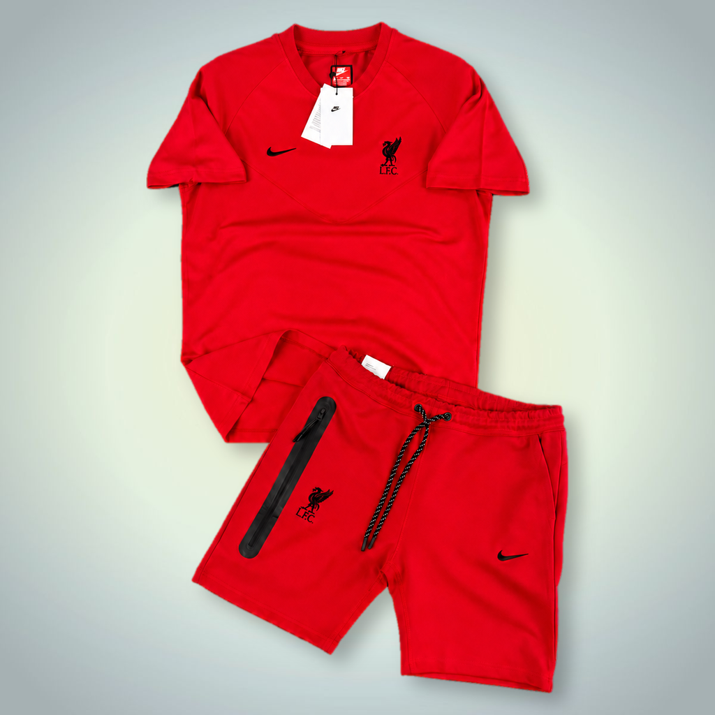 Nike Tech Fleece Liverpool moški komplet s kratkimi hlačami, rdeča. Vrhunska kakovost