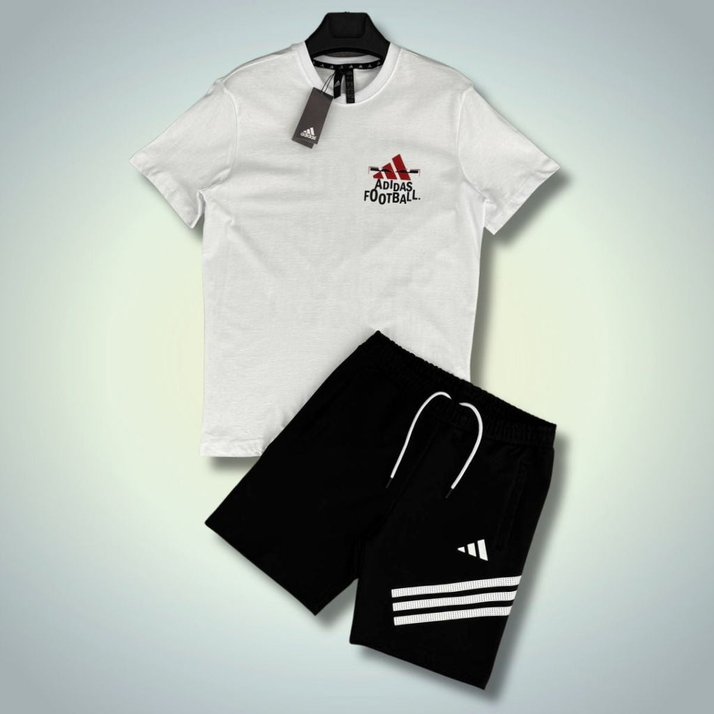 Set cu pantaloni scurți pentru bărbați Adidas, Football, alb - negru. Calitate premium