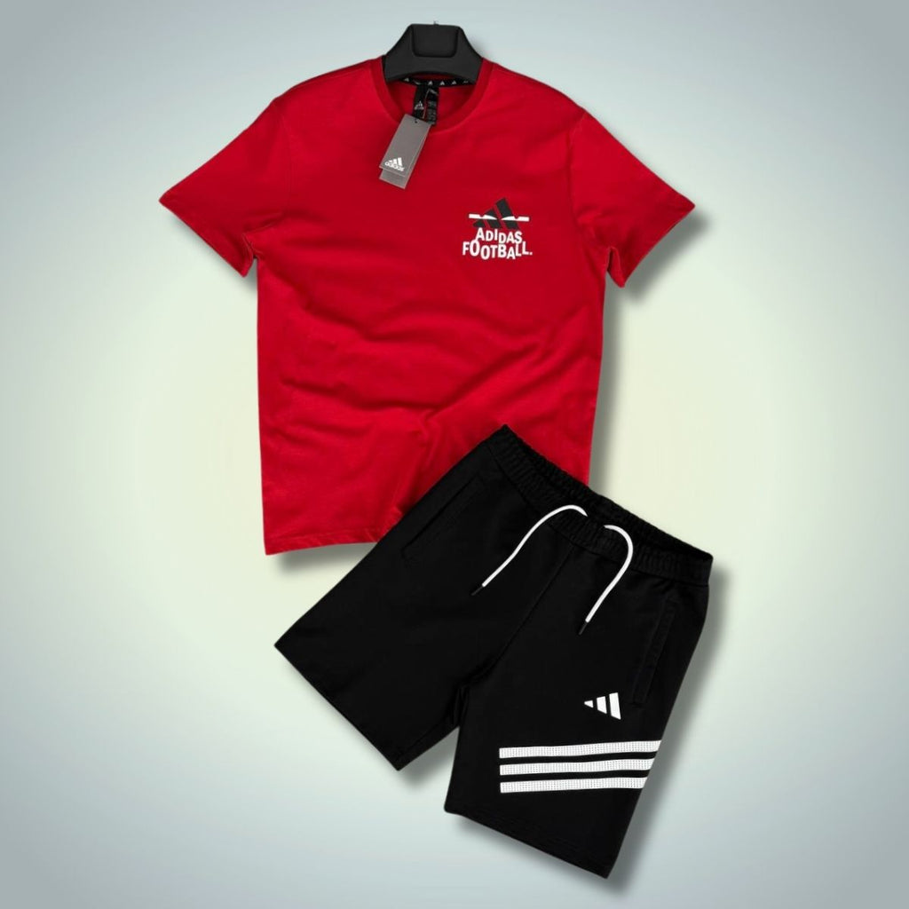 Set cu pantaloni scurți pentru bărbați Adidas, Football, roșu - negru. Calitate premium