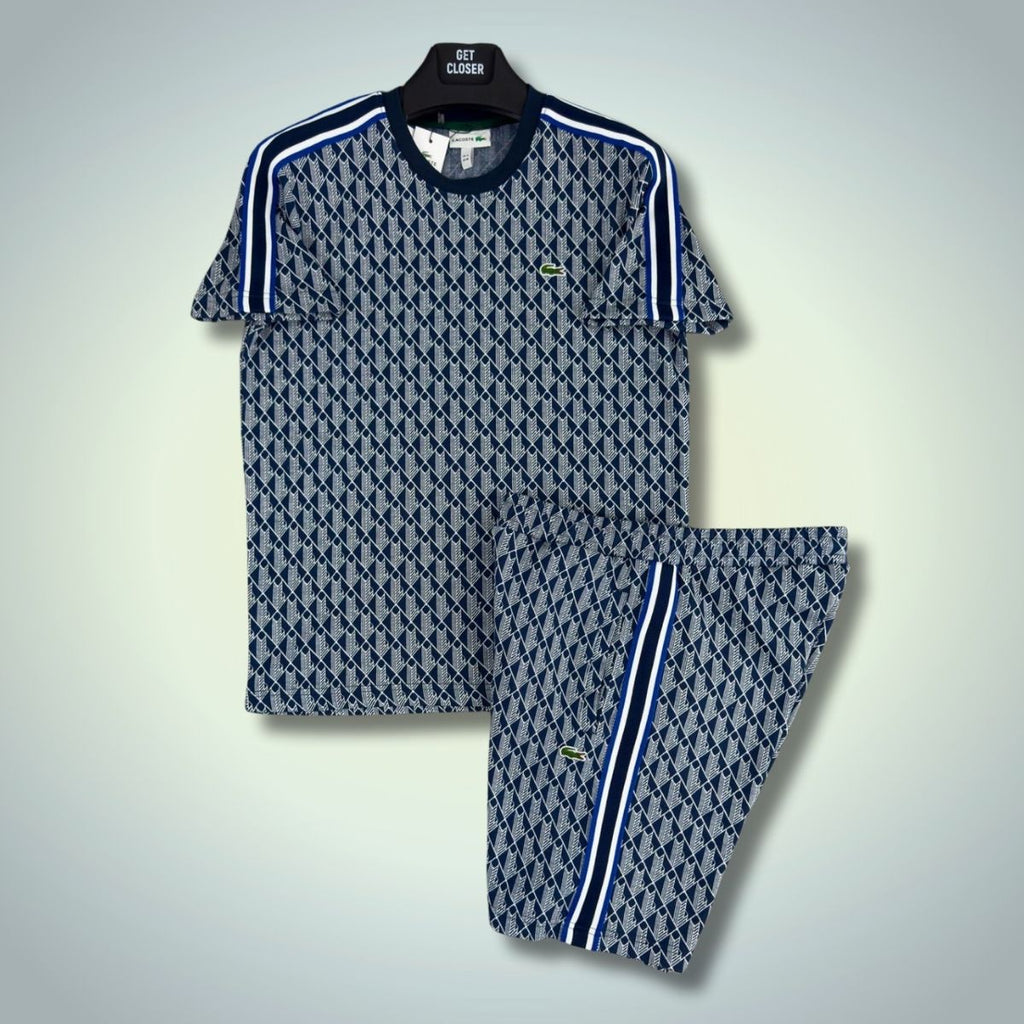 Lacoste moški komplet s kratkimi hlačami, Jacquard Monogram, temno modra barva. Vrhunska kakovost