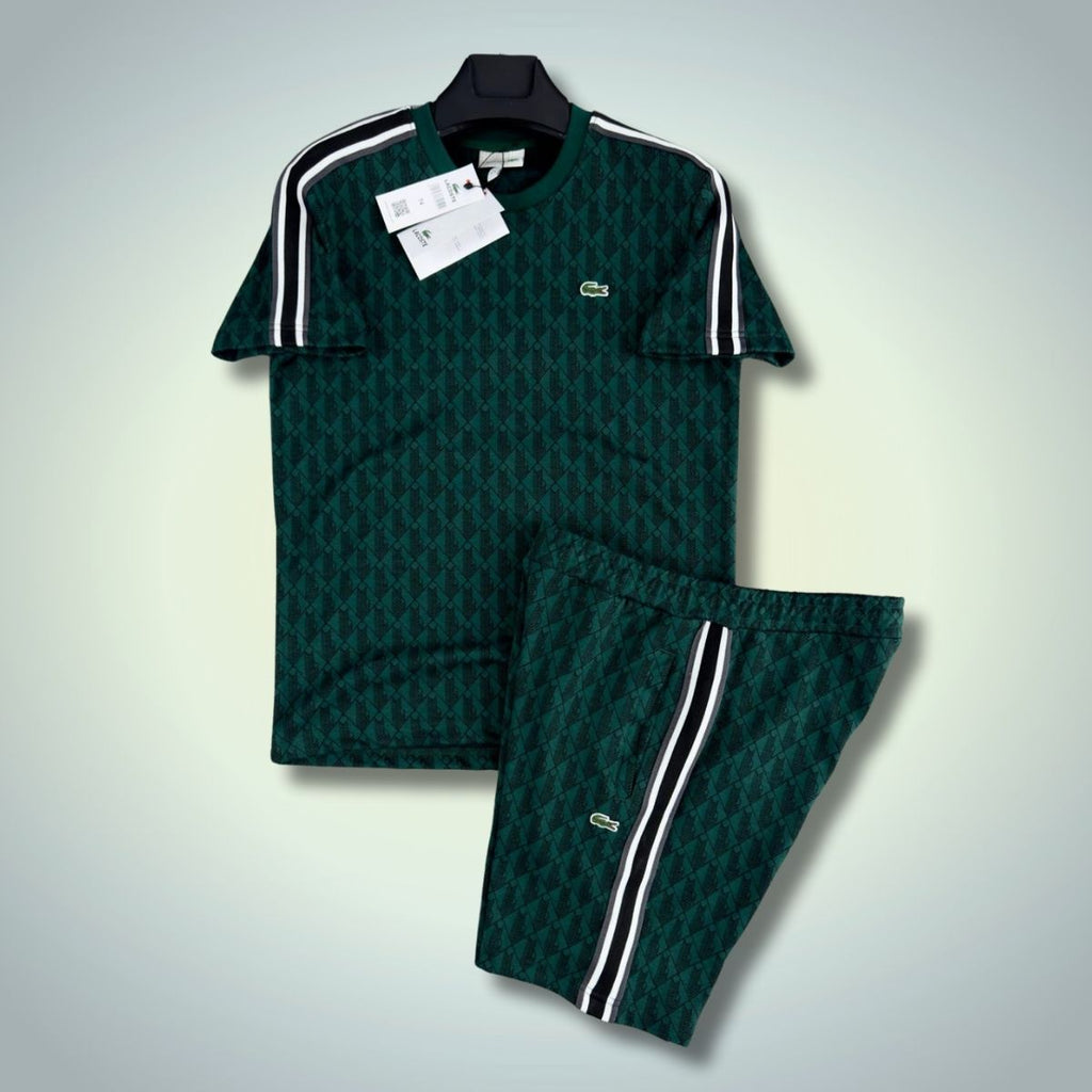 Lacoste moški komplet s kratkimi hlačami, Jacquard Monogram, temno zelena barva. Vrhunska kakovost