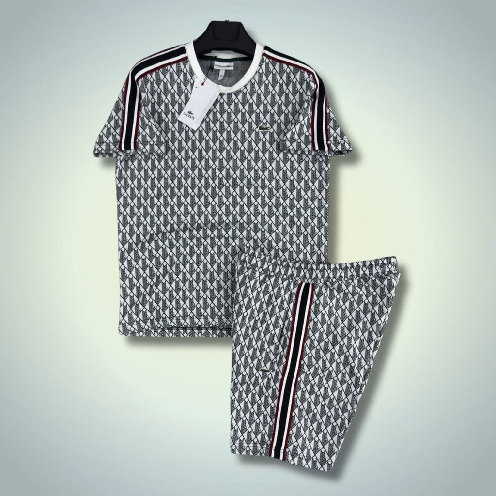 Lacoste moški komplet s kratkimi hlačami, Jacquard Monogram, bela - grafitna. Vrhunska kakovost