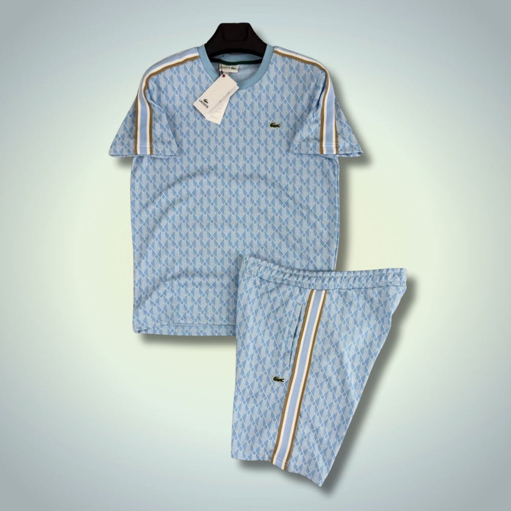 Lacoste moški komplet s kratkimi hlačami, Jacquard Monogram, svetlo modra barva. Vrhunska kakovost