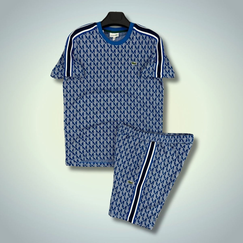 Lacoste moški komplet s kratkimi hlačami, Jacquard Monogram, modra barva. Vrhunska kakovost
