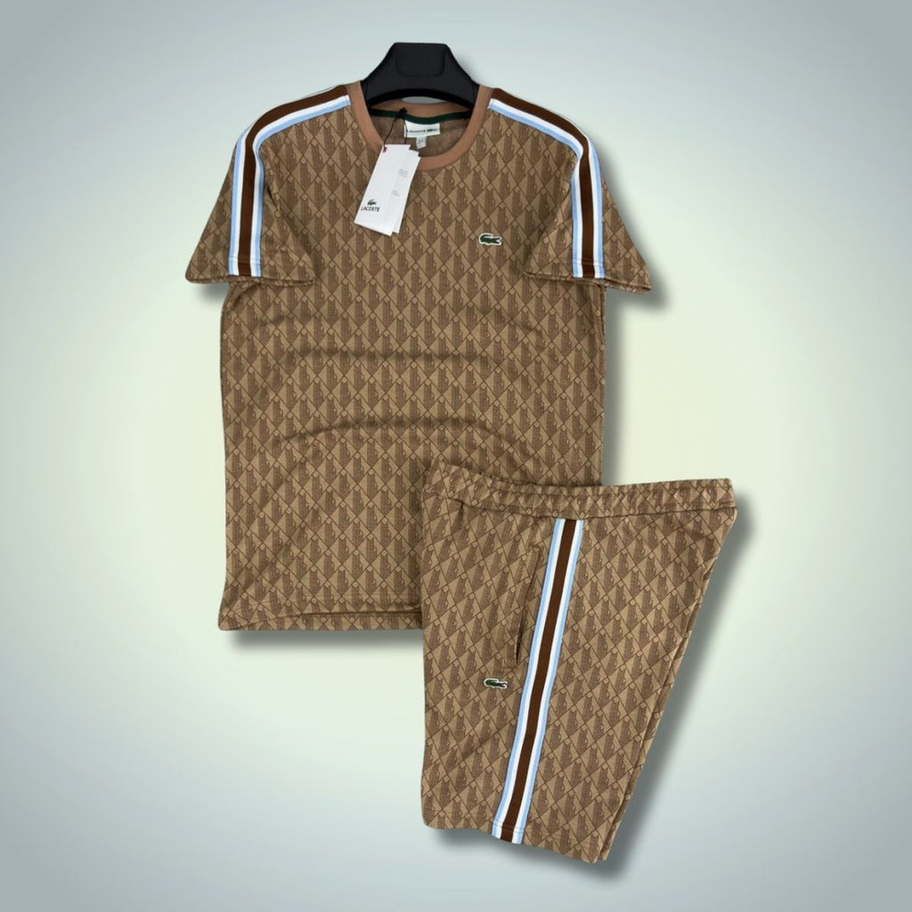 Lacoste moški komplet s kratkimi hlačami, Jacquard Monogram, rjava. Vrhunska kakovost