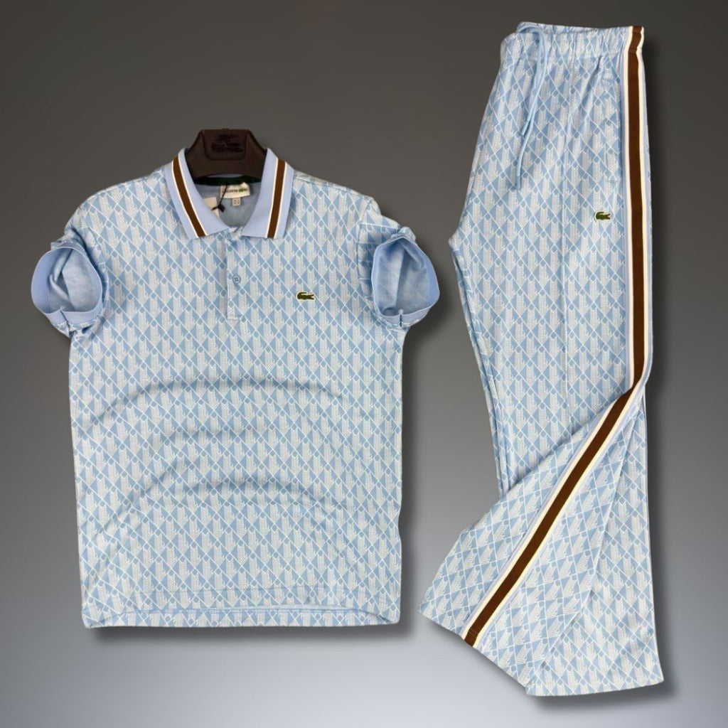 Lacoste moški poletni komplet, Jacquard polo, svetlo modra. Vrhunska kakovost