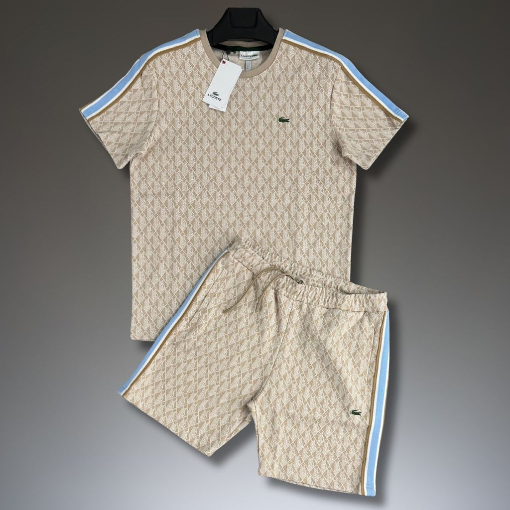 Lacoste moški komplet s kratkimi hlačami, Jacquard, bež. Vrhunska kakovost