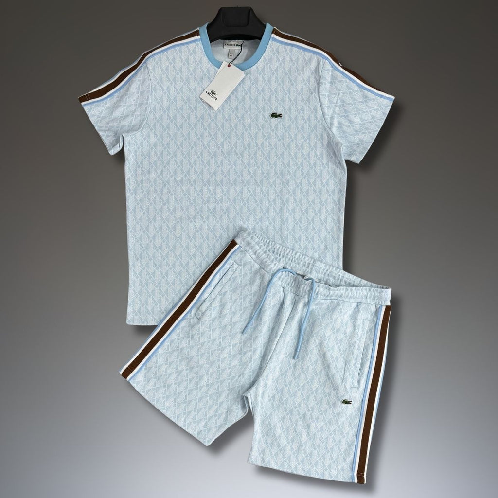 Lacoste moški komplet s kratkimi hlačami, Jacquard, svetlo modra. Vrhunska kakovost