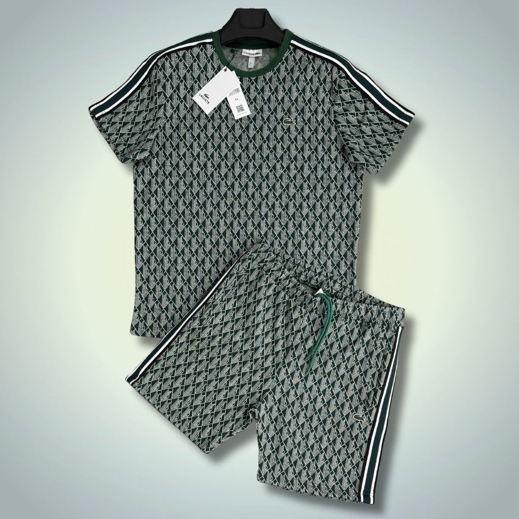 Lacoste moški komplet s kratkimi hlačami, Jacquard, zelena barva. Vrhunska kakovost