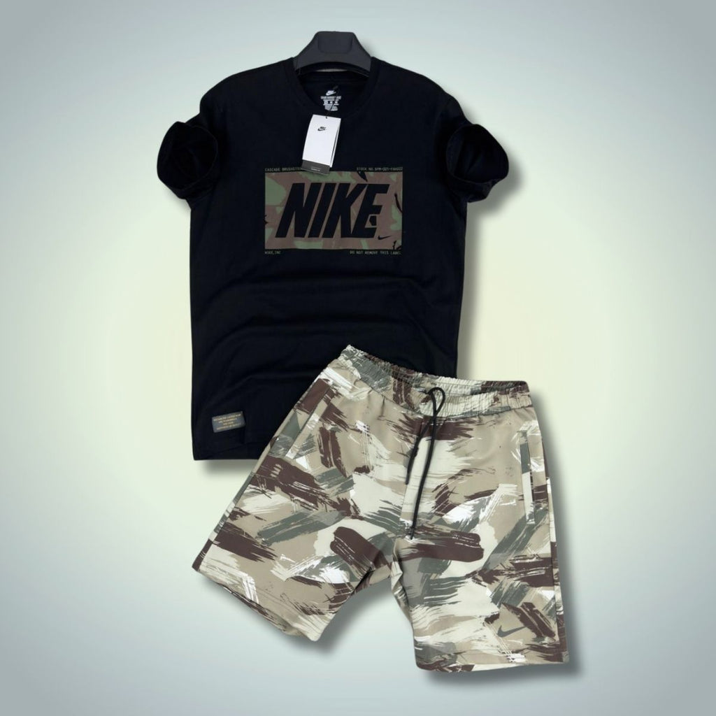 Nike moški komplet s kratkimi hlačami, Camo print, črna - bež. Vrhunska kakovost
