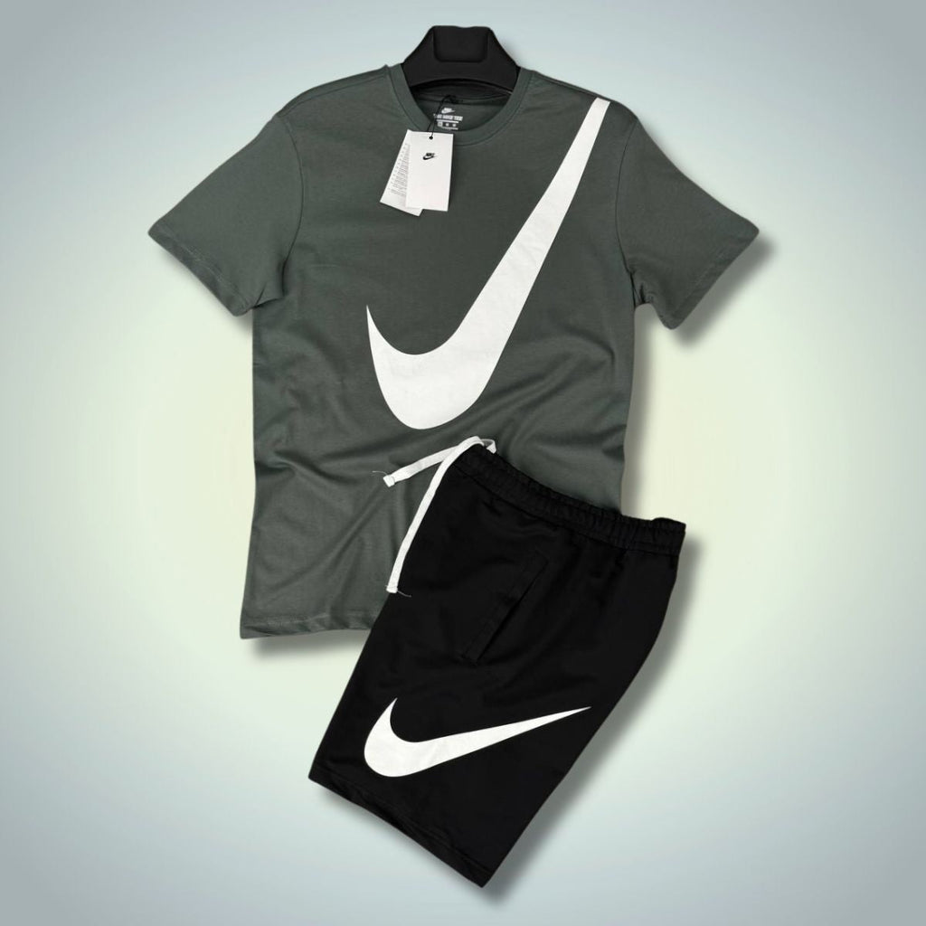 Set cu pantaloni scurți pentru bărbați Nike, logo mare, gri - negru. Calitate premium