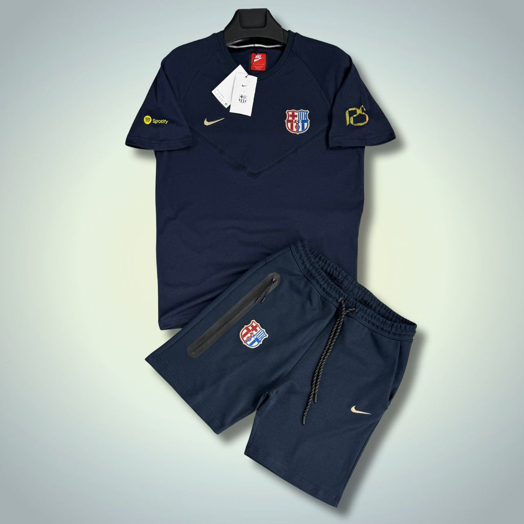 Nike Barcelona Tech Fleece moški komplet s kratkimi hlačami, temno modra. Vrhunska kakovost