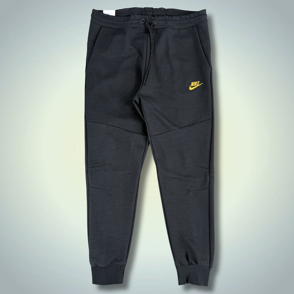 Nike Tech Fleece moški športni hlače, grafitno sivi, rumeni logotip. Premium kakovost
