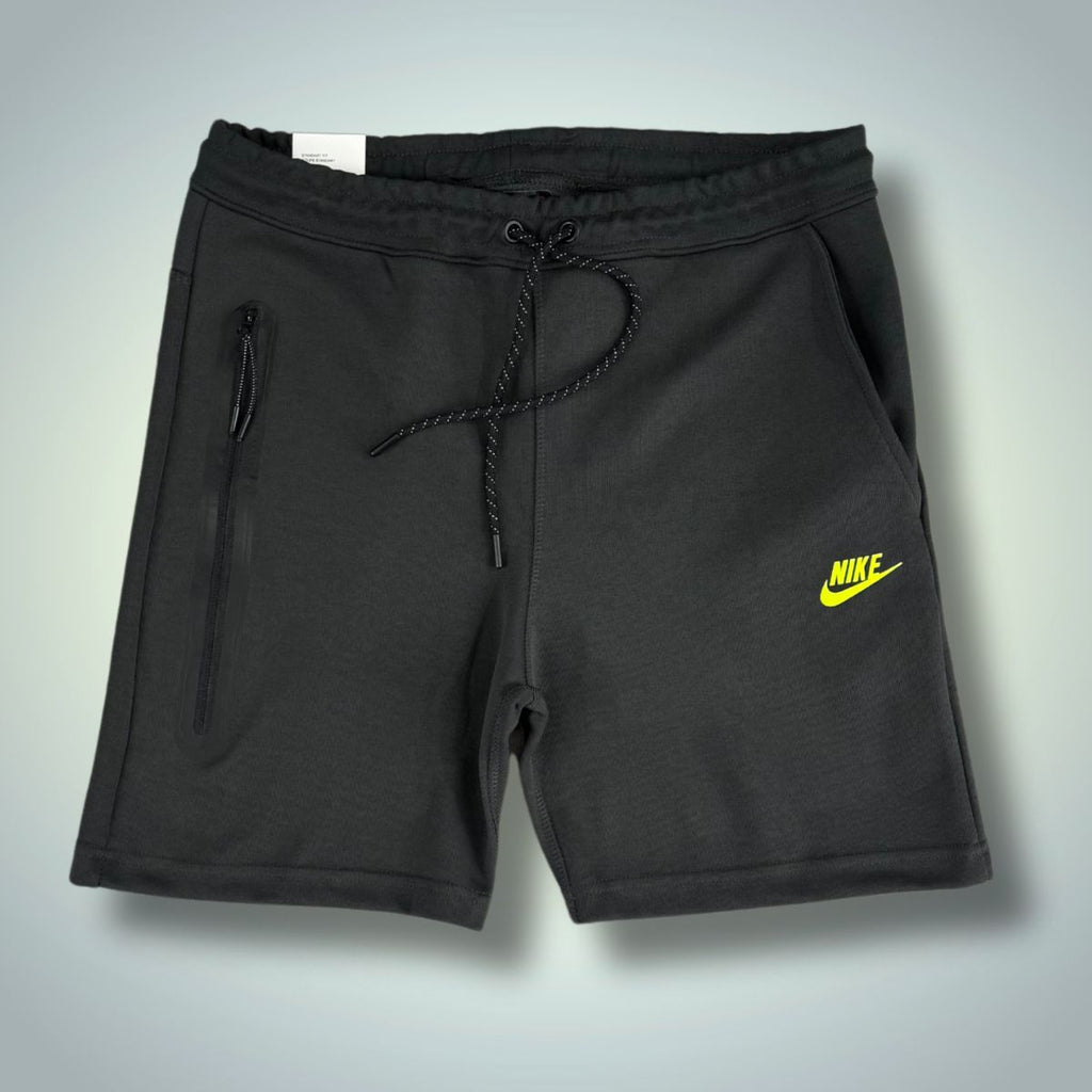 Nike Tech Fleece moške kratke hlače, grafitne, neonsko zelen logotip. Model 2024. Vrhunska kakovost