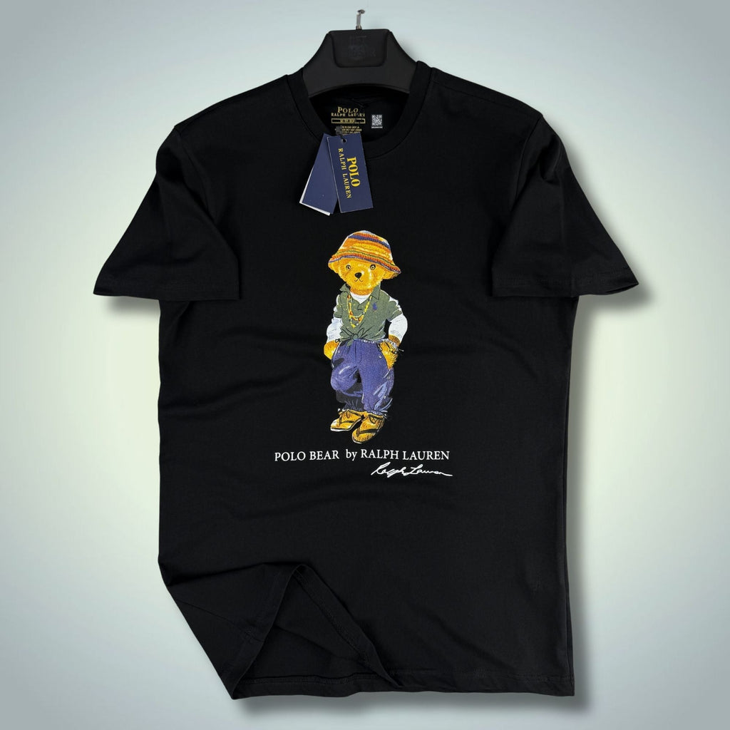Moška črna majica Ralph Lauren, potisk medvedek. Premium kakovost