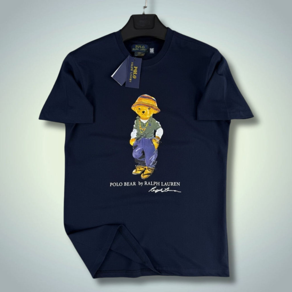 Moška temno modra majica Ralph Lauren, potisk medvedek. Premium kakovost
