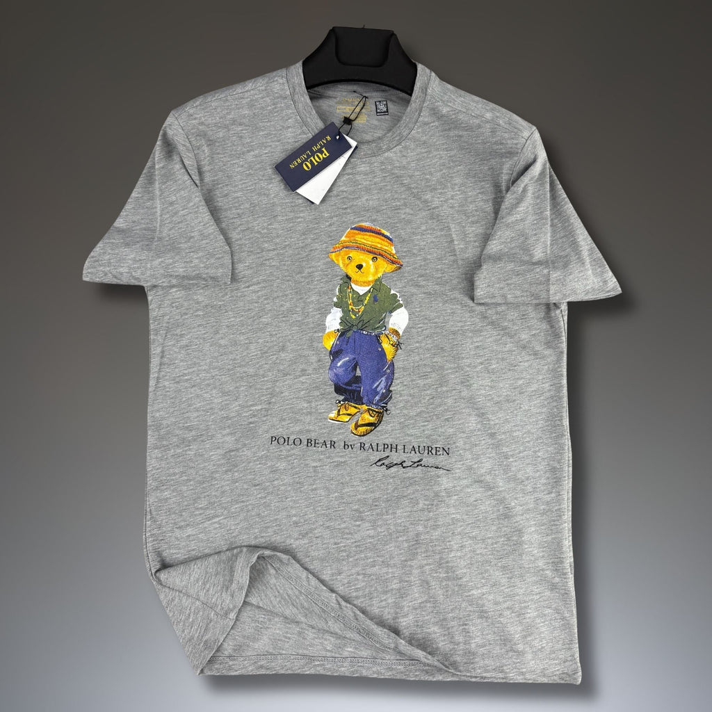 Moška klasična siva majica Ralph Lauren, potisk medvedek. Premium kakovost