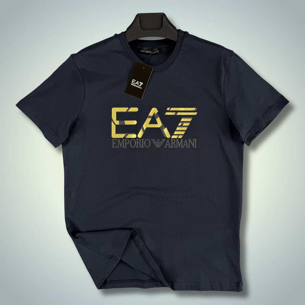 Moški temno modri majica EA7, veliko logotip. Premium kakovost
