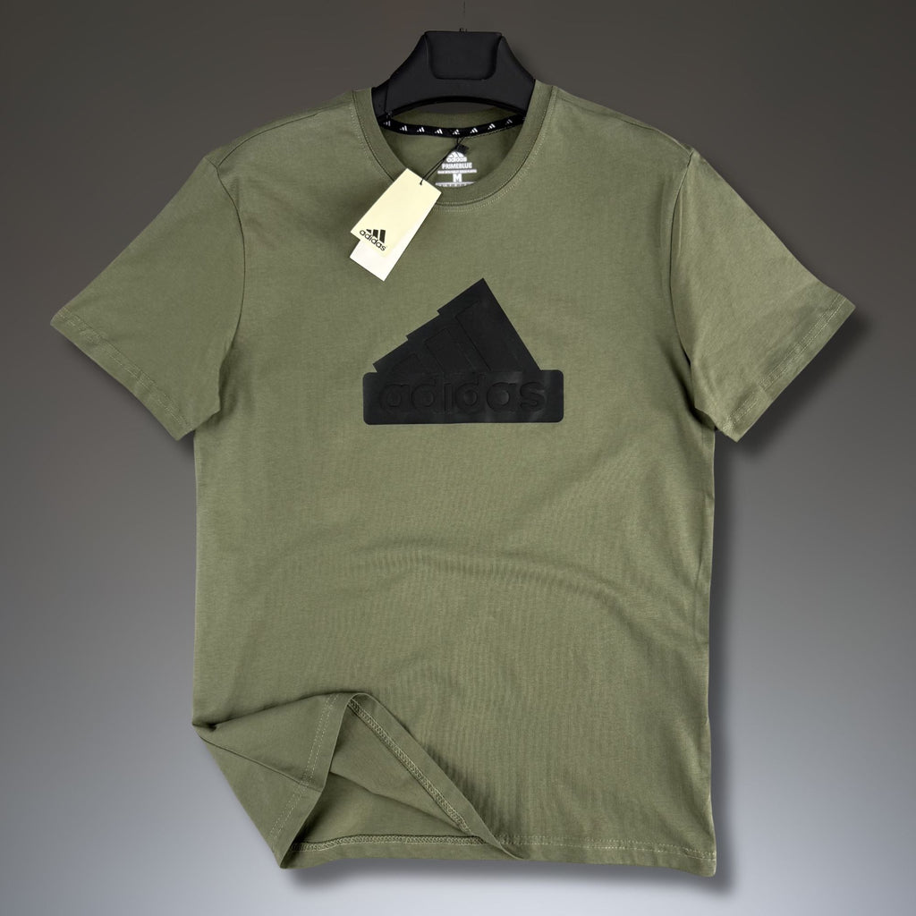 Moški olivno zeleni majica Adidas, veliko logotip. Premium kakovost