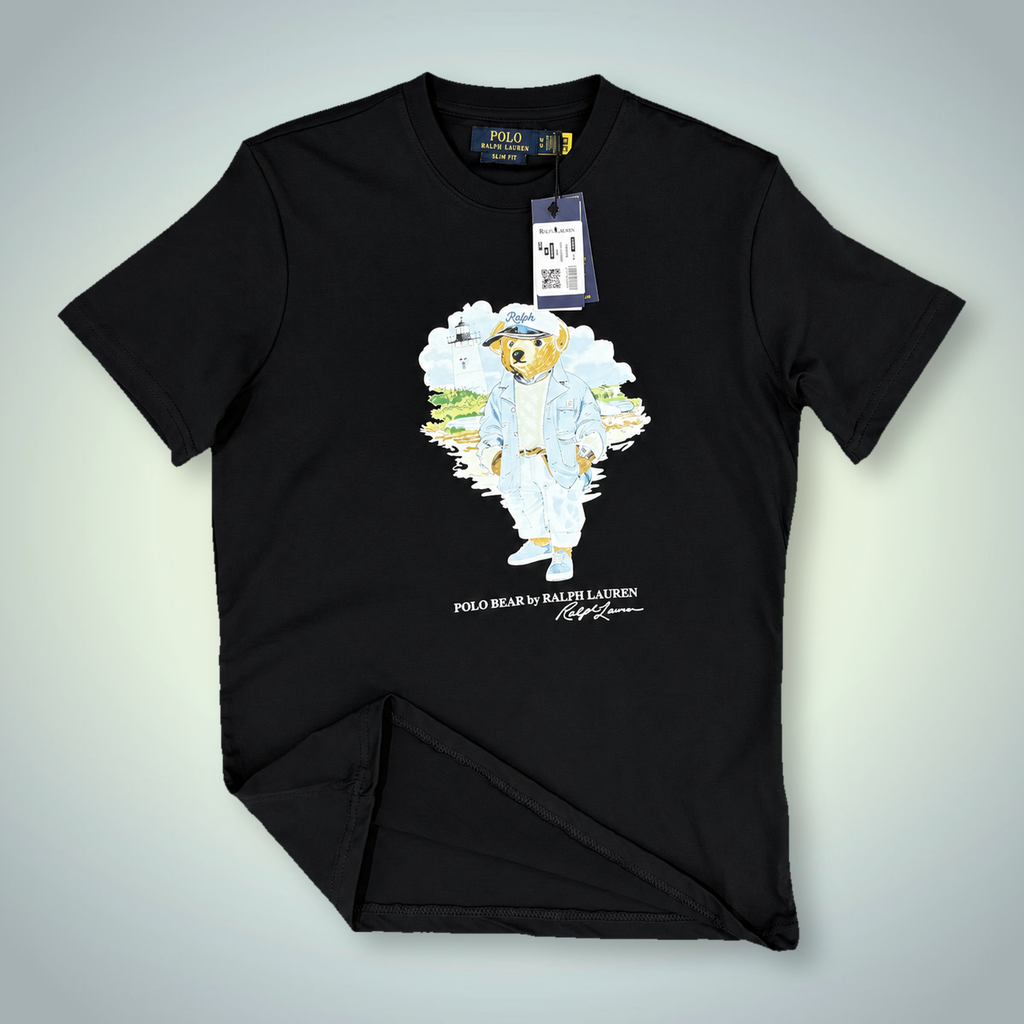 Ralph Lauren moška majica, tisk medvedek mornar, črna. Vrhunska kakovost