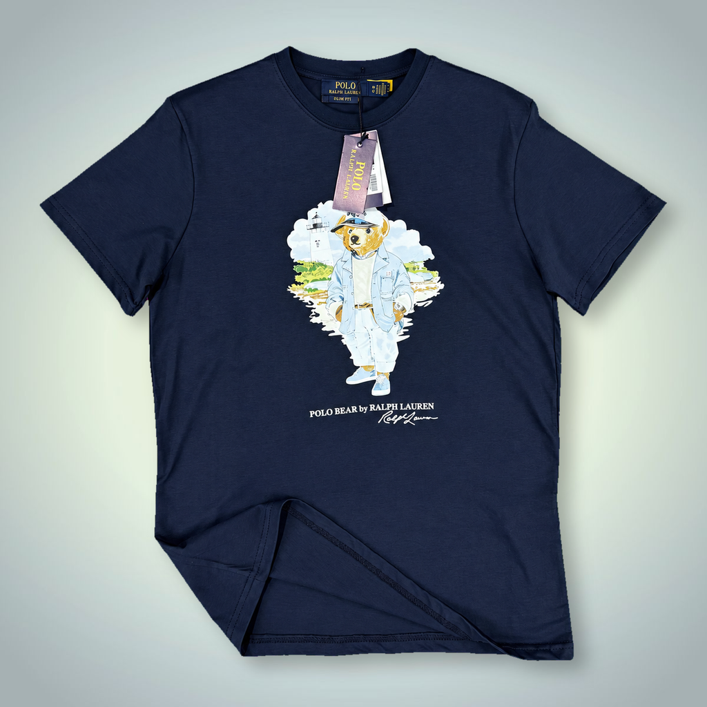 Ralph Lauren moška majica, tisk medvedek mornar, temno modra. Vrhunska kakovost