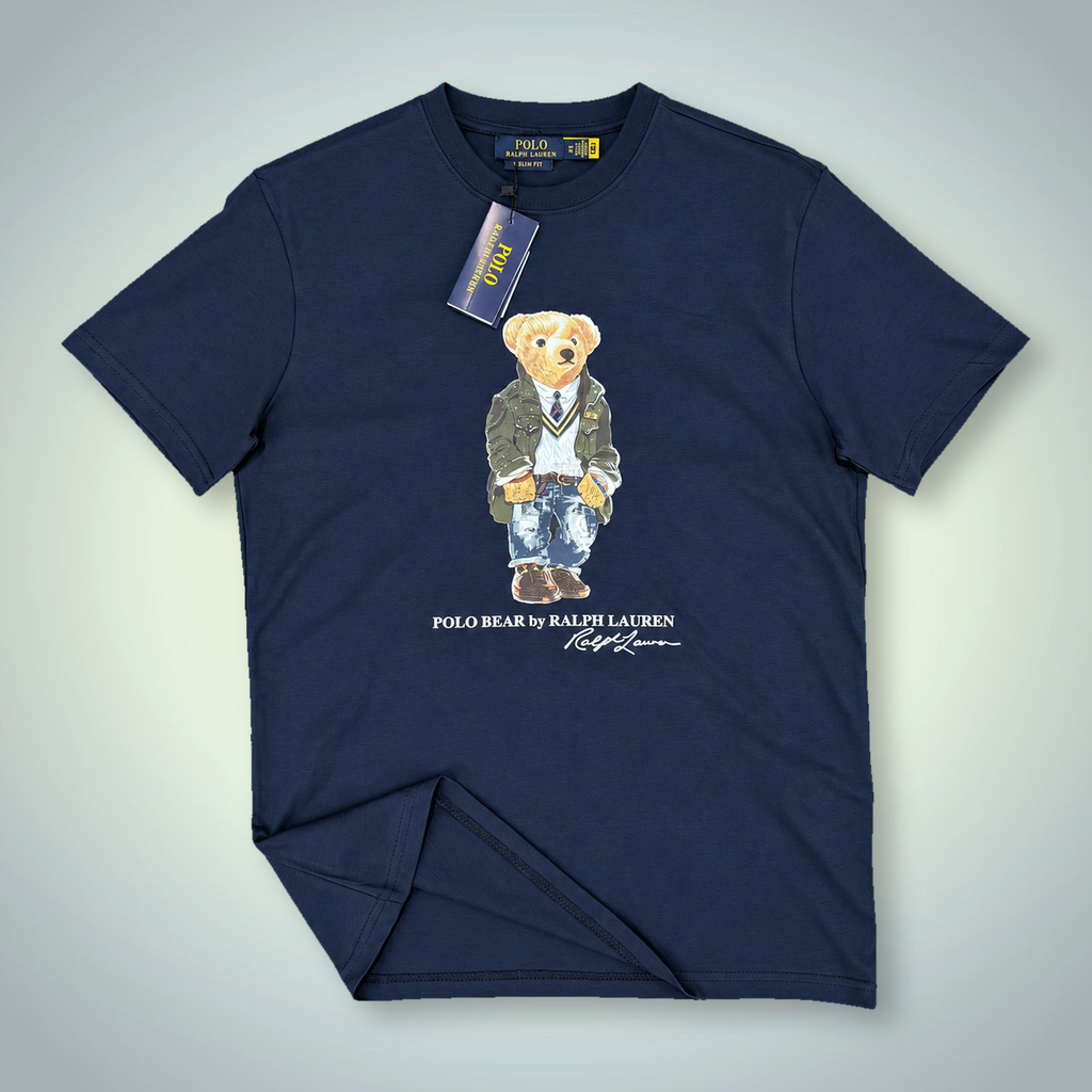 Ralph Lauren moška majica, tisk medvedek v uniformi, temno modra. Vrhunska kakovost