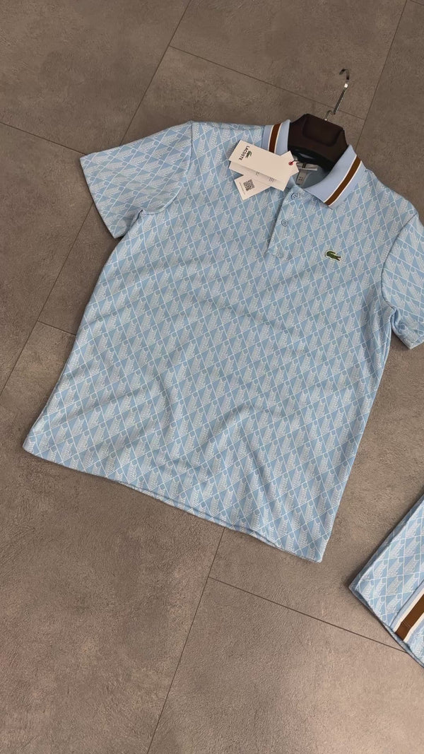 Lacoste moški poletni komplet, Jacquard polo, svetlo modra. Vrhunska kakovost