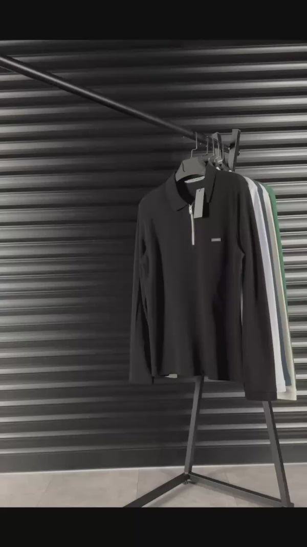 Calvin Klein moška polo majica z dolgimi rokavi, črna. Premium kakovost