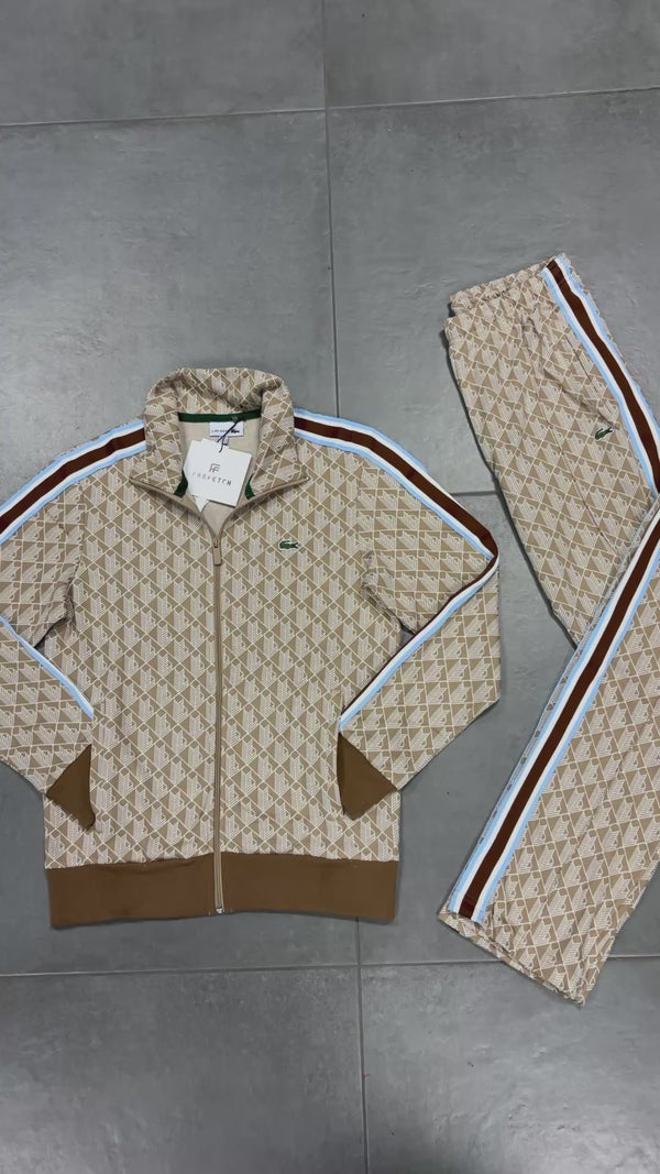 Lacoste moška trenirka, Jacquard Monogram, rjava - bež. Vrhunska kakovost