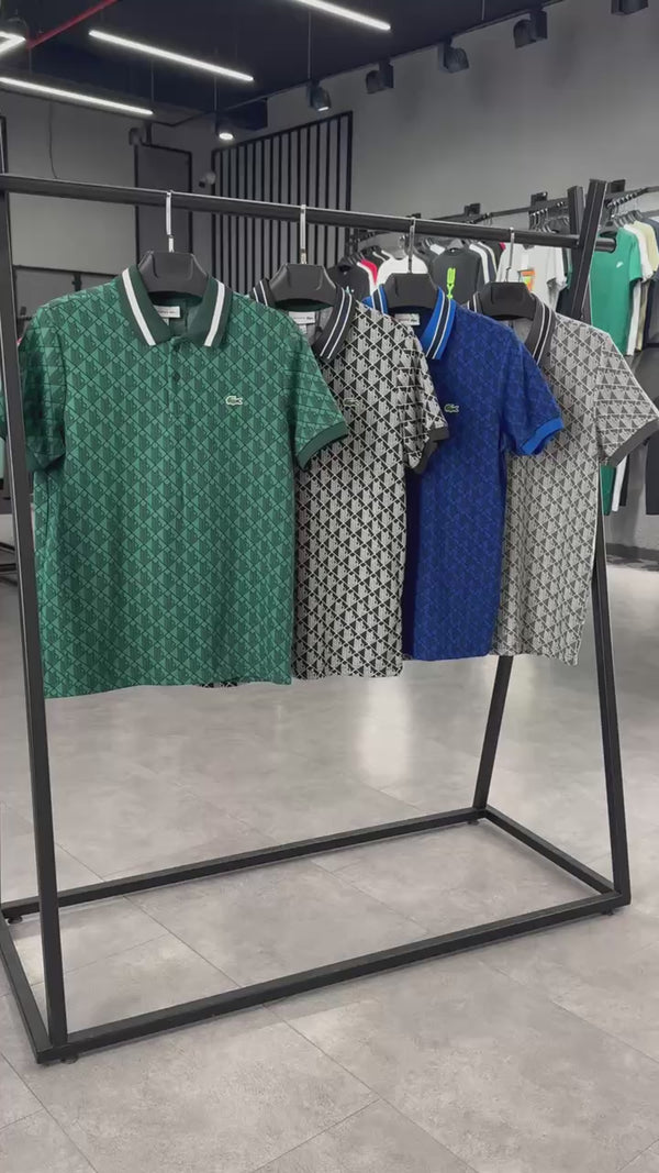 Lacoste moški poletni komplet, polo jopič Jacquard, temno zelen. Vrhunska kakovost